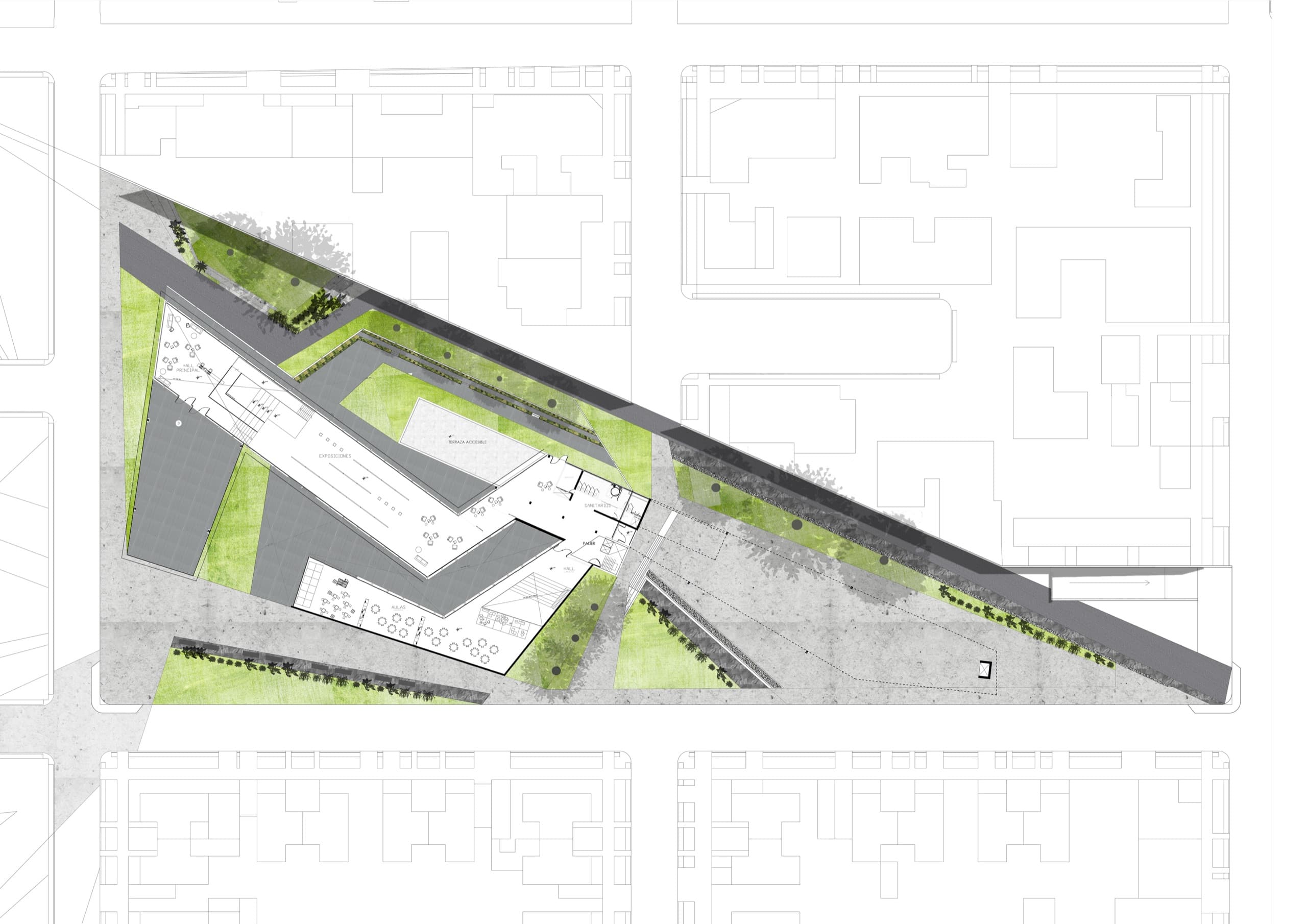 Masterplan aereo de Murnia, morfologia diagonal sobre el tejido urbano de San Rafael
