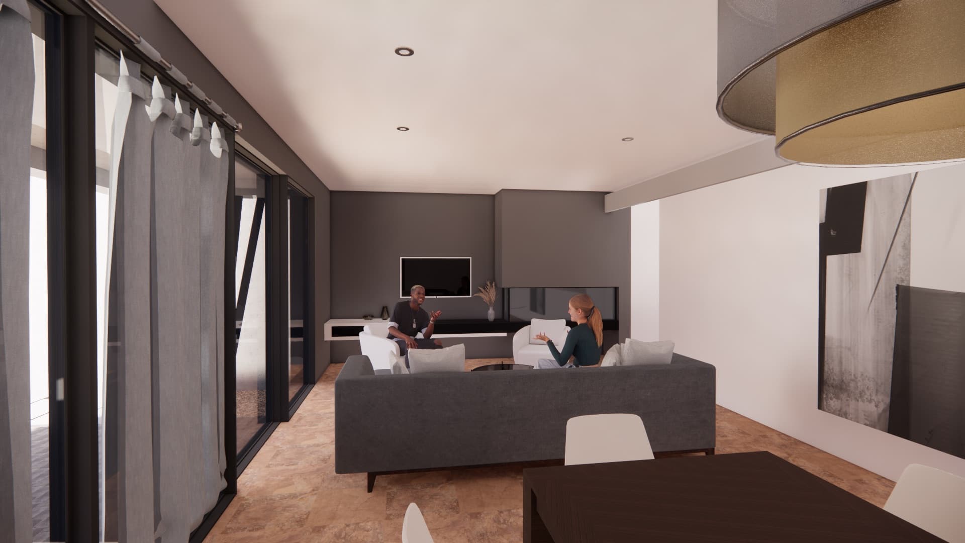 Render de living contemporaneo